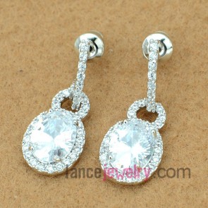 Pure earrings with copper alloy  pendant decorated transparent cubic zirconia 