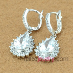 Striking earrings with copper alloy pendant decorated transparent  cubic zirconia 