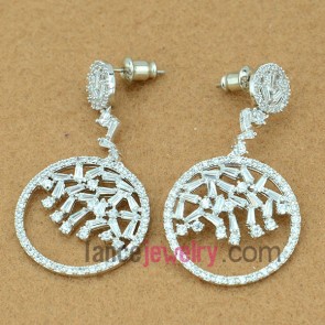 Elegant earrings with copper alloy pendant decorated transparent cubic zirconia with rings