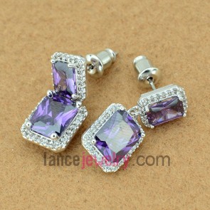 Romantic earrings with copper alloy  pendant decorated purple cubic zirconia 