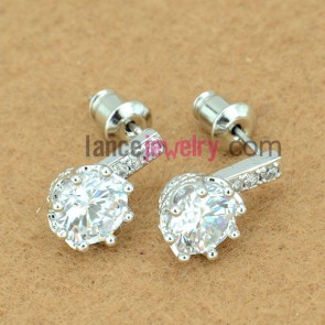 Romantic earrings with copper alloy pendant decorated many transparent cubic zirconia 