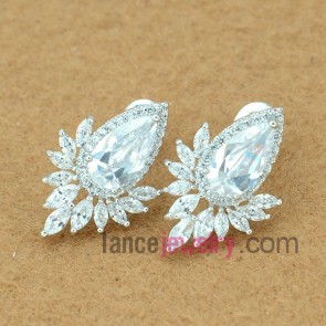 Cute earrings with copper alloy pendant decorated many transparent cubic zirconia with special shape