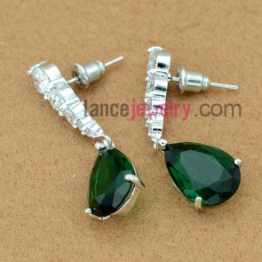 Fashion dark green color zirconia pendant drop earrings