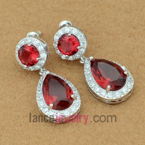 Gorgeous red color zirconia pendant drop earrings 