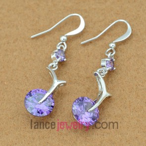 Nice drop earrings with violet color zirconia pendant 