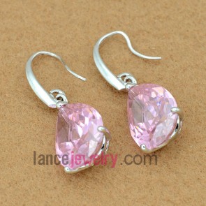 Hot pink color zirconia pendant decorated drop earrings 