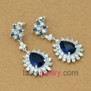 Nice drop earrings with blue color zirconia pendnat