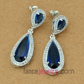 Trendy blue color zirconia decorated drop earrings