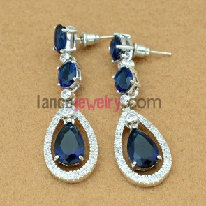 Vintage blue color zirconia decorated drop earrings