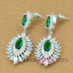 Delicate drop earrings with green color zirconia pendant