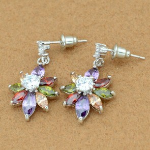Fashion multicolor zirconia pendnat decorated drop earrings