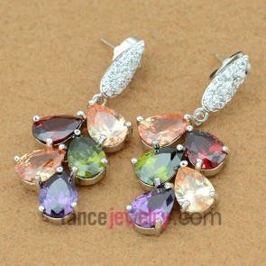 Delicate drop earrings with mix color zirconia pendant
