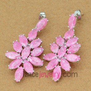 Nice pink color zirconia pendant drop earrings