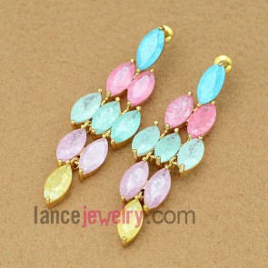 Unique drop earrings with mix color zirconia decoration