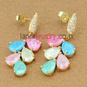 Multicolor zirconia decorated drop earrings