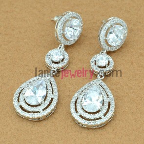 Trendy white color zirconia pendant drop earrings
