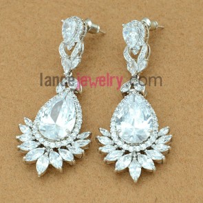 Glittering white color zirconia pendant drop earrings