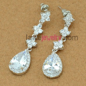 Fashion drop earrings with white color zirconia beads