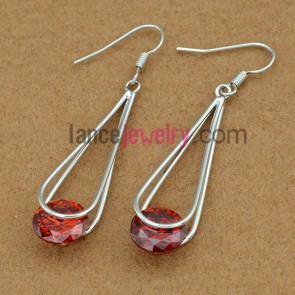 Unique red color zirconia pendant drop earrings