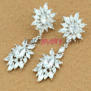 Elegant drop earrings with white color zirconia beads