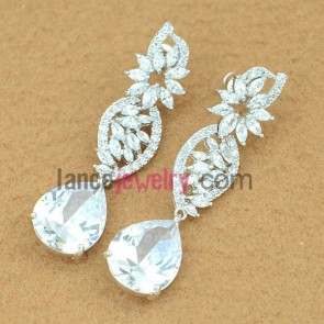Glittering white color zirconia beads drop earrings