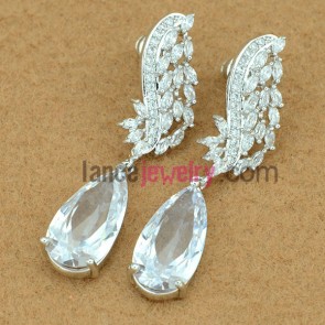 Nice drop earrings with big size zirconia pendant\