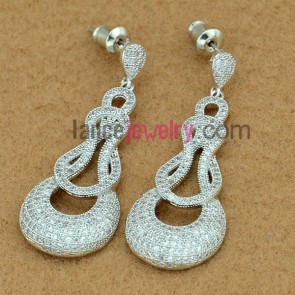 Classic drop earrings decorated with white color zirconia beads