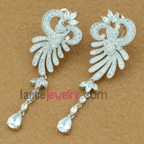 Unique drop earrings with white color zirconia beads decoration