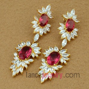 Fashion maroon colo zirconia beads decorated drop earrings