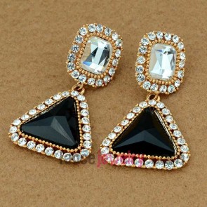 Glittering rhinestone & black crystal decoration drop earrings 