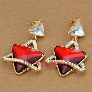 Gorgeous zinc alloy drop earrings with rhinestone & crystal decoration  