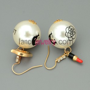 Nice imitation pearl & rhinestone ornate drop earrings