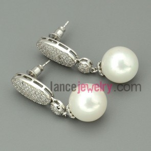 Glittering zirconia beads decoration drop earrings