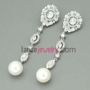 Delicate drop earrings with zirconia beads decoration