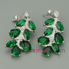 Striking green color beads decorated chandelier earrings