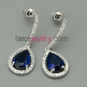 Elegant blue color decorated drop earrings