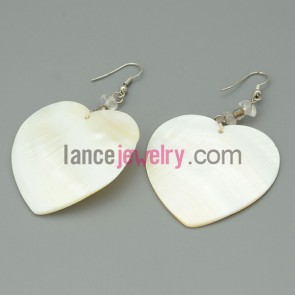 Peach heart earrings with pearl white shell drops