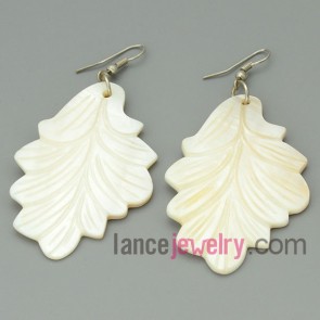 Pearl white floral leaf shape shell earrings