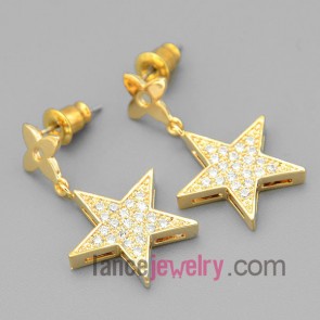 Beautiful golden pentagram drop earrings