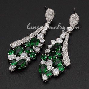 Glittering green cubic zirconia decoration drop earrings 