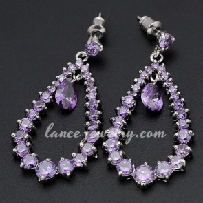Trendy earrings with purple cubic zirconia decoration 