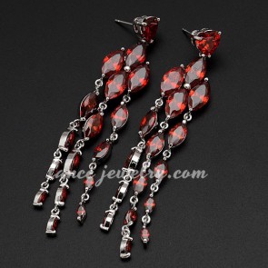 Cool red cubic zirconia decoration brass alloy earrings
