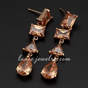 Original drop earrings with cubic zirconia decoration