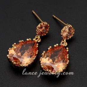Translucent cubic zirconia decoration alloy earrings with real gold plating