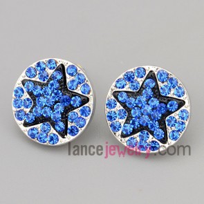 Dazzling stud earrings with zinc alloy with star shape decorated deep blue rhinestone 