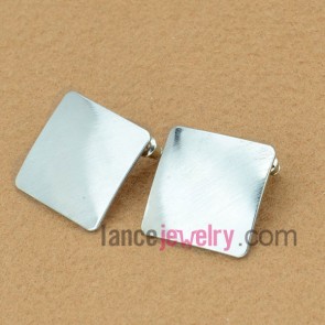 Cute stud earrings decorated silver zinc alloy with square shape