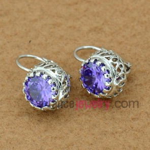 Purple crystal decoration stud earrings