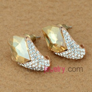 Exquisite zinc alloy stud earrings with rhinestone & crystal decoration