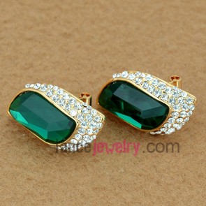 Traditional crystal decoration zinc alloy stud earrings