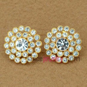 Glittering flower shape & rhinestone decoration stud earrings